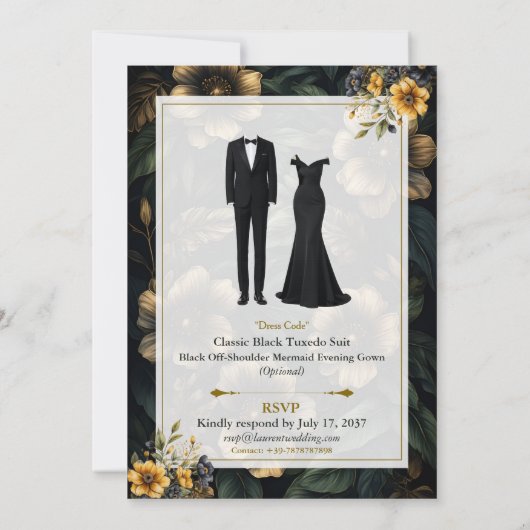 Luxury Dark Floral Elegant Wedding Invitation 招待状 (裏面)