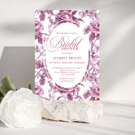 Luxury Dark Fuchsia Roses Bridal Shower Invitation 招待状