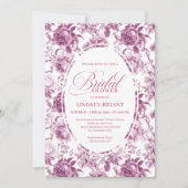 Luxury Dark Fuchsia Roses Pattern Bridal Shower  招待状 (正面)