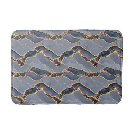 Luxury Dark Gray Marble Texture with Gold Veins バスマット (正面)