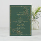 Luxury dark green gold glitter leaf floral Wedding 招待状 (スタンド正面)
