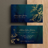 Luxury dark navy elegant faux gold foil foliage 名刺