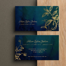 Luxury dark navy elegant faux gold foil foliage 名刺