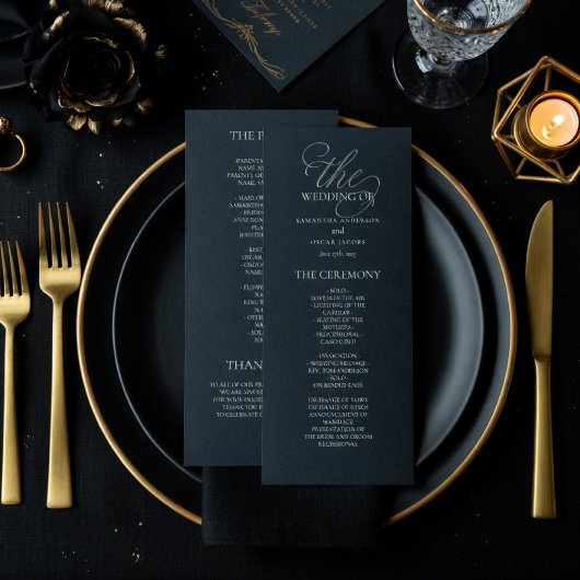 Luxury Dark Slate Wedding Program | Elegant  メニュー