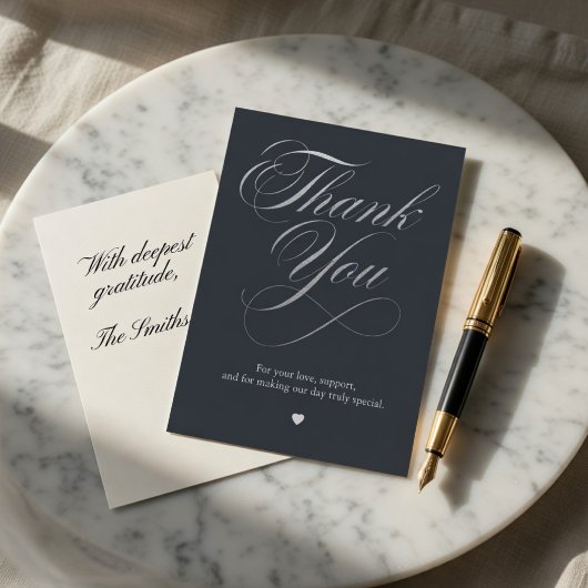 Luxury Dark Slate Wedding Thank You Card | Elegant サンキューカード