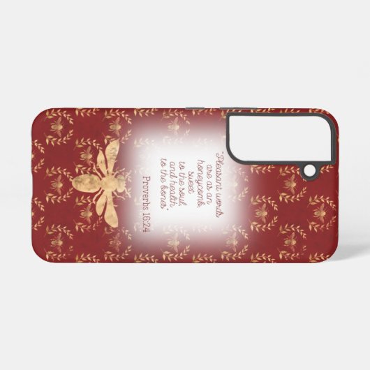Luxury Deep Red Gold Bee Wreath Grid Faith  Samsung Galaxyケース (裏面横)