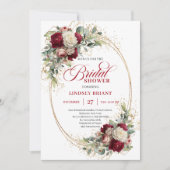 Luxury Deep Red Rose Gold Bridal Shower Invitation 招待状 (正面)