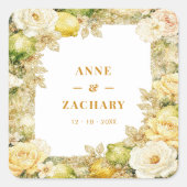 Luxury Delicate Mediterranean Lemons & Flowers スクエアシール (正面)