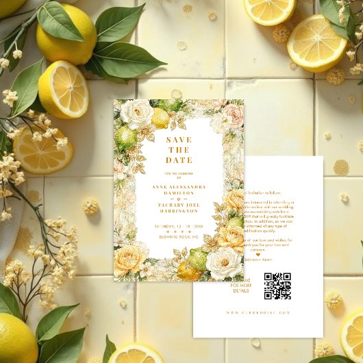 Luxury Delicate Mediterranean Lemons & Flowers セーブザデート