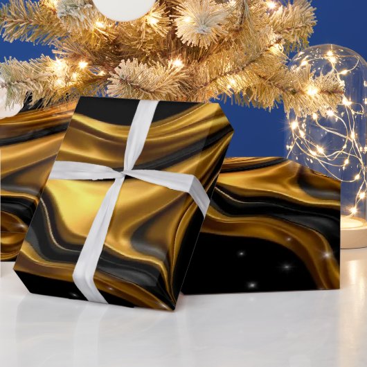 Luxury Designer Black & Gold Liquid Swirl Pattern ラッピングペーパー (クリスマス)