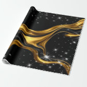 Luxury Designer Black & Gold Liquid Swirl Pattern ラッピングペーパー (アンロールド)