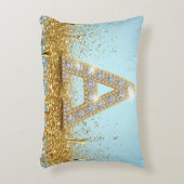 Luxury Diamond Letter A on Gold Glitter Background アクセントクッション (正面(垂直))