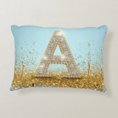 Luxury Diamond Letter A on Gold Glitter Background アクセントクッション (裏面)