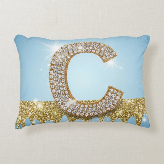 Luxury Diamond Letter C on Gold Glitter Background アクセントクッション (正面)