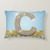 Luxury Diamond Letter C on Gold Glitter Background アクセントクッション (裏面)