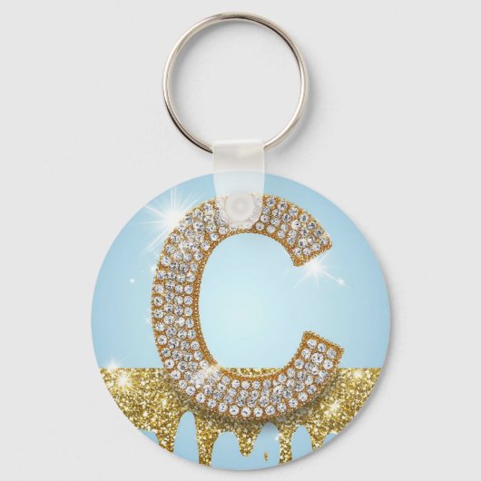 Luxury Diamond Letter C on Gold Glitter Background キーホルダー (正面)