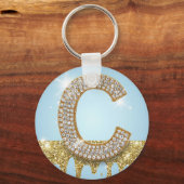 Luxury Diamond Letter C on Gold Glitter Background キーホルダー (裏面)