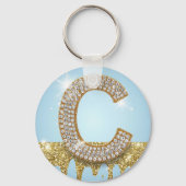 Luxury Diamond Letter C on Gold Glitter Background キーホルダー (裏面)