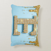 Luxury Diamond Letter E on Gold Glitter Background アクセントクッション (裏面(縦))