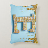 Luxury Diamond Letter E on Gold Glitter Background アクセントクッション (正面(垂直))