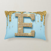 Luxury Diamond Letter E on Gold Glitter Background アクセントクッション (裏面)