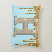 Luxury Diamond Letter H on Gold Glitter Background アクセントクッション (裏面(縦))