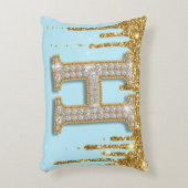 Luxury Diamond Letter H on Gold Glitter Background アクセントクッション (正面(垂直))
