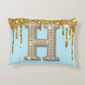 Luxury Diamond Letter H on Gold Glitter Background アクセントクッション (裏面)