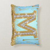 Luxury Diamond Letter M on Gold Glitter Background アクセントクッション (正面(垂直))