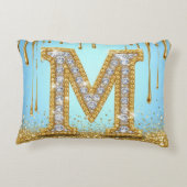 Luxury Diamond Letter M on Gold Glitter Background アクセントクッション (裏面)
