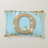 Luxury Diamond Letter Q on Gold Glitter Background アクセントクッション (裏面)