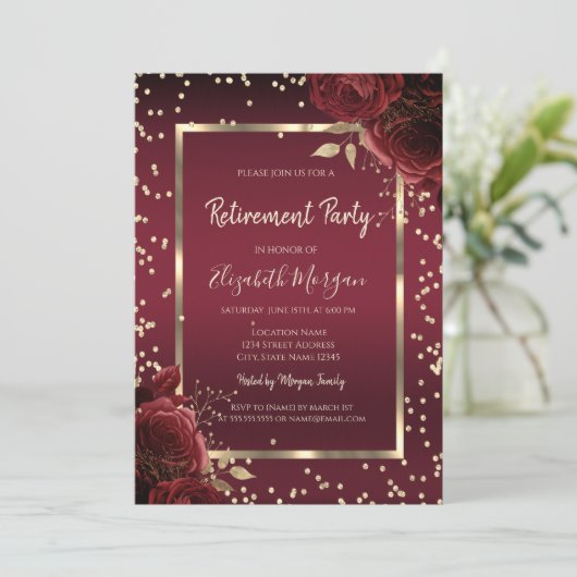 Luxury Diamonds Dark Red Roses Retirement 招待状 (スタンド正面)
