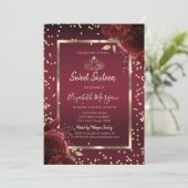 Luxury Diamonds Dark Red Roses Sweet Sixteen 招待状 (スタンド正面)