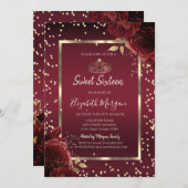 Luxury Diamonds Dark Red Roses Sweet Sixteen 招待状 (正面/裏面)