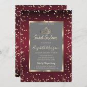 Luxury Diamonds Dark Red Sweet Sixteen 招待状 (正面/裏面)