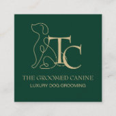 Luxury Dog Grooming Business Card Deep Emerald スクエア名刺 (正面)