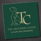 Luxury Dog Grooming Business Card Deep Emerald スクエア名刺