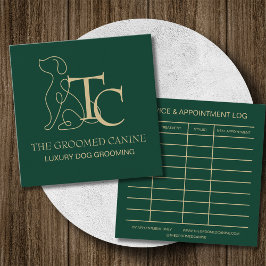 Luxury Dog Grooming Business Card Deep Emerald スクエア名刺