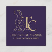 Luxury Dog Grooming Business Card Deep Plum スクエア名刺 (正面)