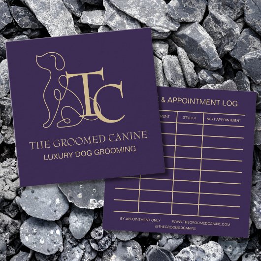 Luxury Dog Grooming Business Card Deep Plum スクエア名刺