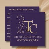 Luxury Dog Grooming Business Card Deep Plum スクエア名刺
