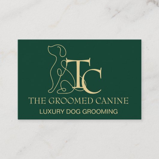 Luxury Dog Grooming Business Card Emerald and Gold 名刺 (正面)