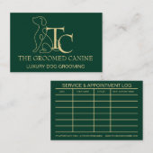 Luxury Dog Grooming Business Card Emerald and Gold 名刺 (正面/裏面)