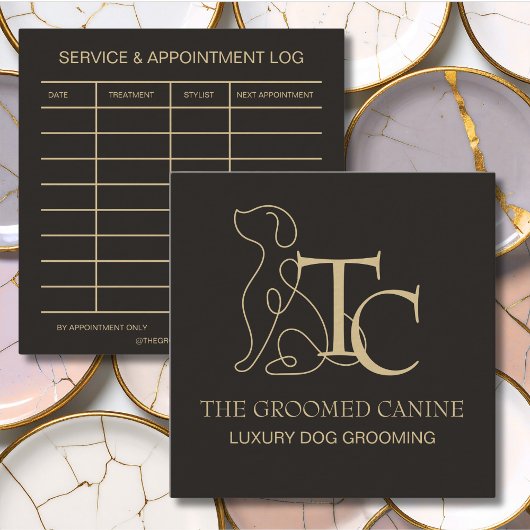 Luxury Dog Grooming Business Card Espresso Bean スクエア名刺