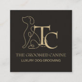 Luxury Dog Grooming Business Card Espresso Bean スクエア名刺 (正面)