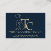 Luxury Dog Grooming Business Card Midnight Navy 名刺 (正面)