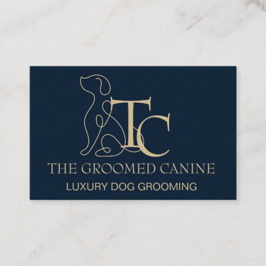 Luxury Dog Grooming Business Card Midnight Navy 名刺 (正面)