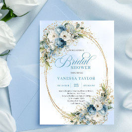 Luxury Dusty Blue Greenery Floral Bridal Shower  招待状