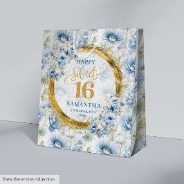 Luxury Dusty Blue Sweet 16 Gold Glitter Gift Bag ミディアムペーパーバッグ