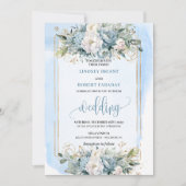 Luxury dusty blue white floral wedding invitation 招待状 (正面)